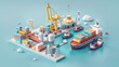 © Kosin - vibrant 3D illustration of busy shipping port with cargo ships, containers, and cranes, showcasing industrial activity and maritime logistics