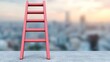 © Sirichai - Red Ladder to Success: A red wooden ladder stands on a rooftop against a blurred cityscape backdrop, symbolizing ambition, growth, and the journey to success.