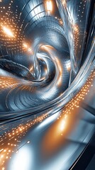 Wall Mural - abstract swirling metallic tunnel with lights