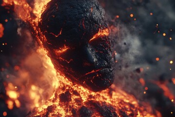 Aufkleber - Cinematic shot of an angry lava man made of stone with glowing eyes. It's a dark fantasy scene realistically rendered in high definition with hyper-detailed, cinematic lighting and volumetric effects.