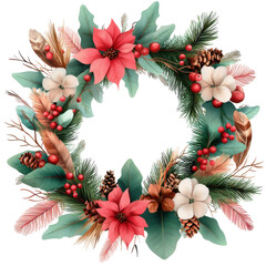 Wall Mural - Vibrant Holiday Wreath with Red Poinsettias and Pine Cones