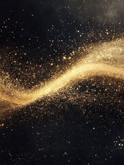 Fototapete - A shimmering golden glitter wave flows gracefully against a dark background, offering an ideal area for text or graphics. Generative AI