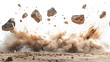 © MstPoliAkther - A powerful burst of brown earth and rocks explodes from the ground against a white and transparent background.