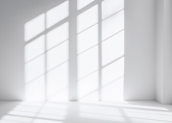 Wall Mural - a room with a white wall and windows with sun shining through them.