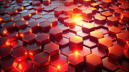 Wall Mural - a vibrant and abstract composition of interlocking hexagons with a red and orange color scheme, crea