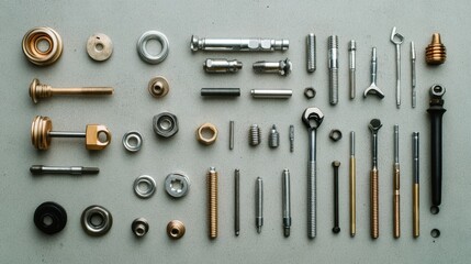Poster - Variety of car components and tools arranged neatly, ready for mechanical maintenance or assembly with ample copy space for text usage. Generative AI