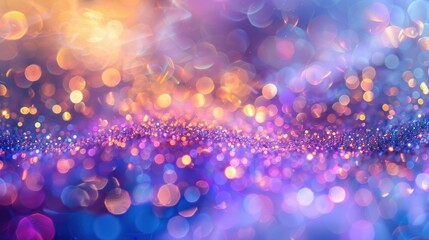Wall Mural - blue purple bokeh lights with gold particle stream. fantasy atmosphere concept