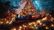 © KarpenArt Studio - Magical Christmas Display: Steam Train Rolls Through Sparkling Tree Wonderland