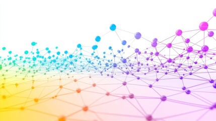 Leinwandbilder - Colorful Network of Nodes and Connections on White Background