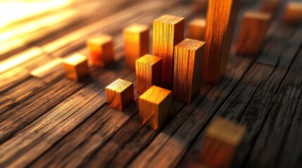 Poster - Wooden Cubes on Rustic Surface with Warm Lighting and Shadows