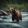 © Lodhra - 'A grizzly bear fishing with her cubs by a rushing river in the wilderness.'