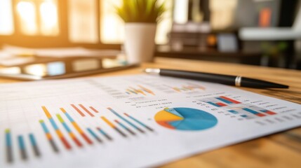 Aufkleber - Business Charts and Graphs on a Table in Modern Office Environment