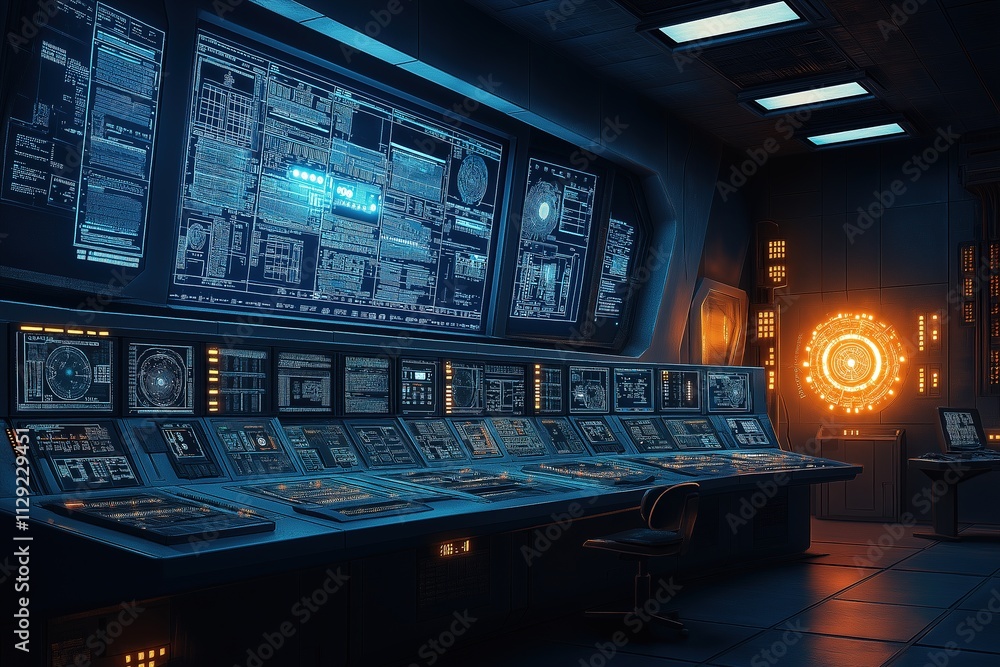 Modern missile launch control center featuring advanced digital ...