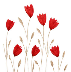 Poster - PNG Little red tulips pattern backgrounds embroidery.