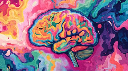 Poster - Colorful Abstract Brain Design with Vibrant Psychodelic Background