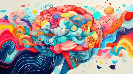 Poster - Colorful Abstract Brain Illustration with Vibrant Swirls and Shapes
