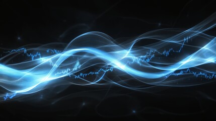 Poster - Ethereal Blue Waves and Light Trails on Abstract Dark Background