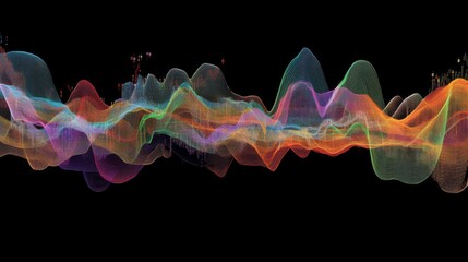 Aufkleber - Colorful Abstract Waveform Representation on a Black Background
