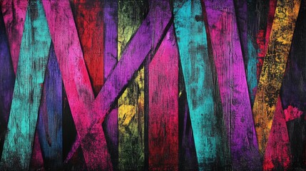 Fototapete - Vibrant Abstract Background with Colorful Wooden Planks Arrangement