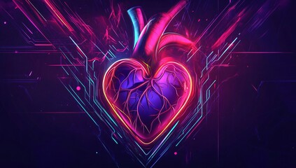 Wall Mural - neon heart abstract anatomy love technology background