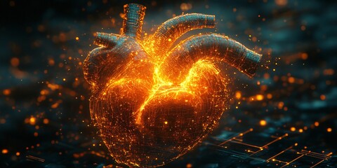 Wall Mural - fiery glowing heart abstract anatomy digital art