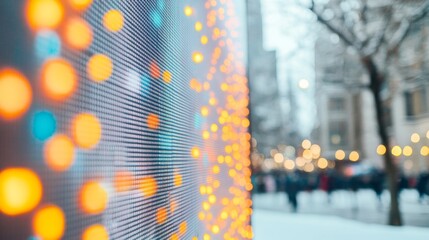 Aufkleber - Winter Cityscape with Holiday Lights and Digital Stock Ticker in Financial District