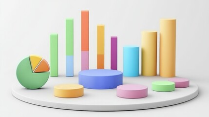 Aufkleber - Colorful 3D Graphs and Charts on a Minimalist White Background
