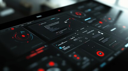 Dark screen displays data; graphs, charts, and text.