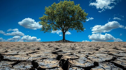 Wall Mural - An illustration highlights the effects of climate change, featuring a parched tree suffering from drought.