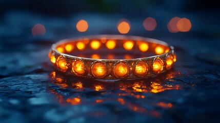 Wall Mural - A gold and orange bracelet with a blue background