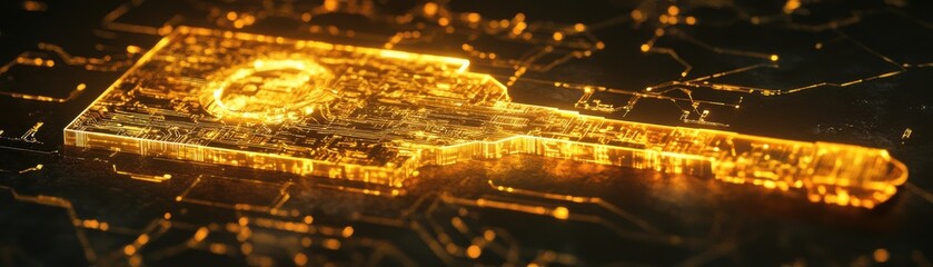 Golden key graphic symbolizing security and digital innovation.
