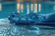 © Gbl - Swimming goggles resting on a towel by the poolside during a calm evening