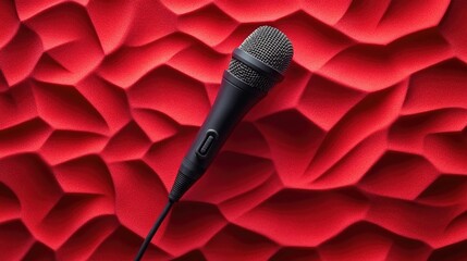 Canvas Print - Black microphone on red background