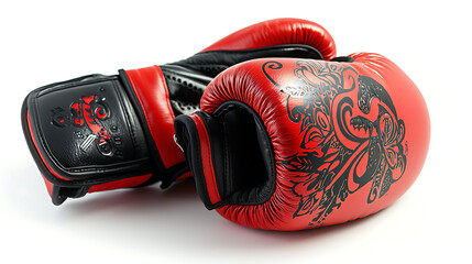 A pair of boxing gloves with a black and red design