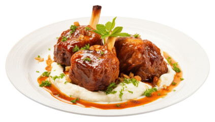 Wall Mural - PNG Lamb shank in red wine sauce with shallots and carrots food meat meal.