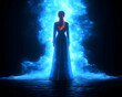© Lailatul - Woman in flowing gown stands before a glowing blue portal.