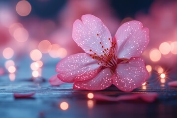 Wall Mural - Close-up shot of a pink flower sitting on a table, perfect for use in still life photography or as a decorative element