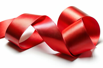 Poster - A smooth red ribbon elegantly twisted in a flowing curve, perfect for decoration or gift wrapping.