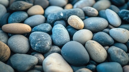 Canvas Print - Smooth river stones in various shades and textures piled together creating a natural background for design and artistic projects