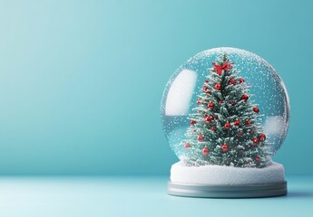 Canvas Print - A magical winter wonderland scene with a tree inside a snow globe.