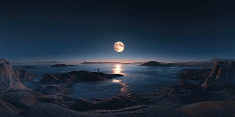 Wall Mural - full moon over water