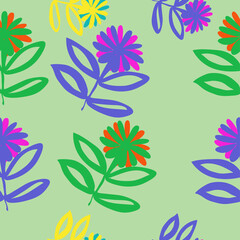 Wall Mural - Seamless doodle  colored branches, leaves, flowers. Hand drawn.