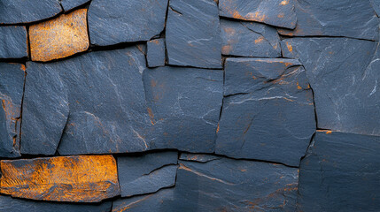 Sticker - Textured slate wall with natural stone patterns and earthy tones, showcasing a mix of dark and rusty colors.