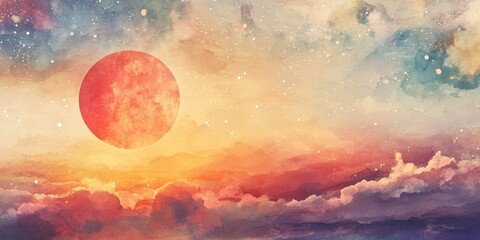 Wall Mural - Red moon in cloudy sky