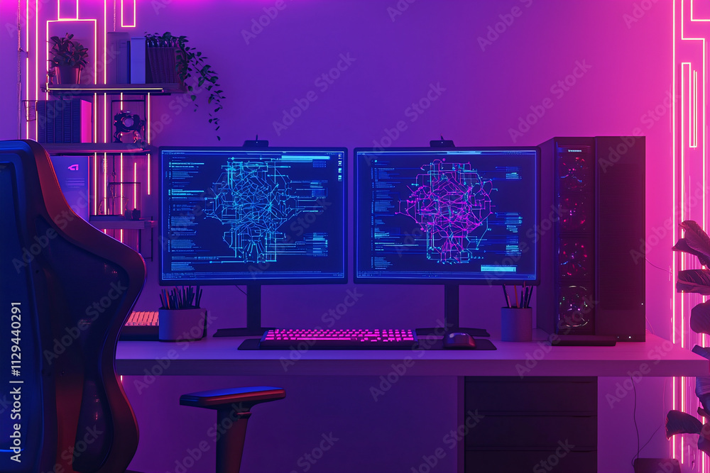 AI workstation, powerful computer setup with a compact server unit and ...