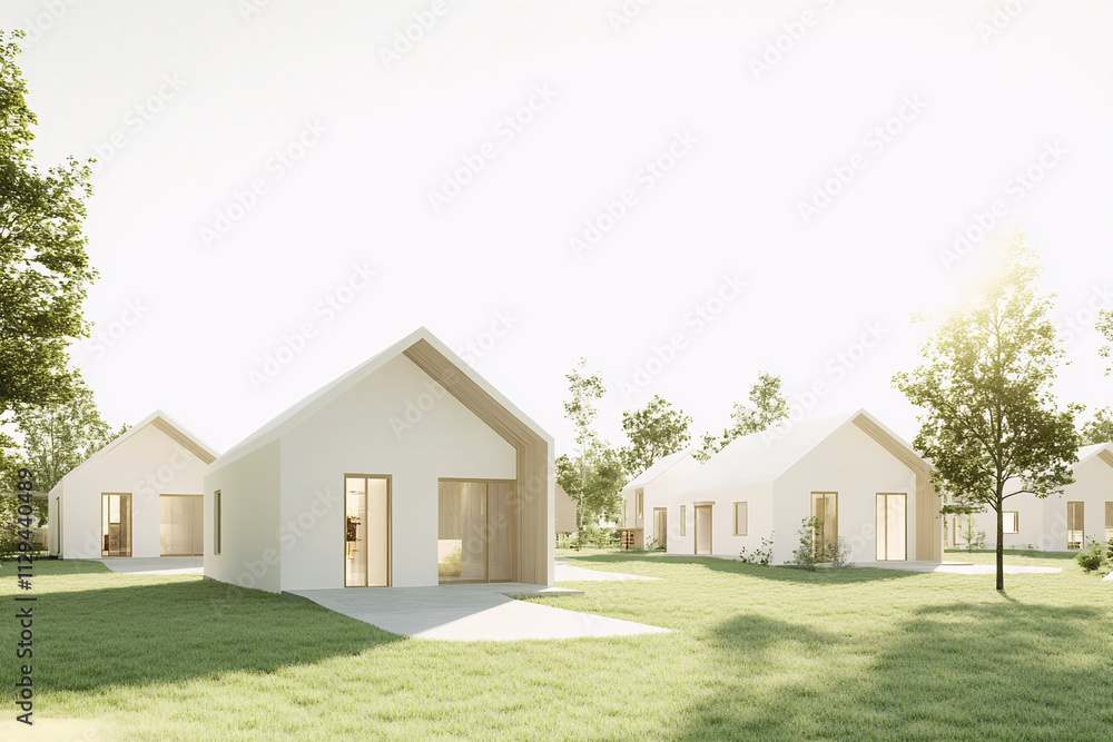 Modern affordable housing complex, simple and clean architectural ...