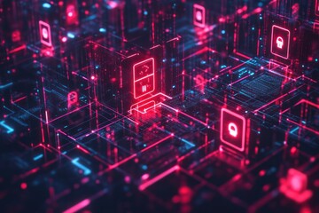 a visual representation a deep web security system, where ai scans and blocks hidden threats from ma