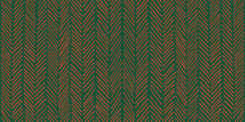 Knitted Christmas seamless texture. Trendy background in Green and Red colors. Abstract endless pattern with hand drawn stripes
