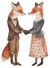 Poster - PNG  Two foxes shaking hands watercolor animal mammal adult.