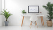 © Bonsales - Minimalist home office with computer displaying a rising line graph, indicating favorable financial or business progress